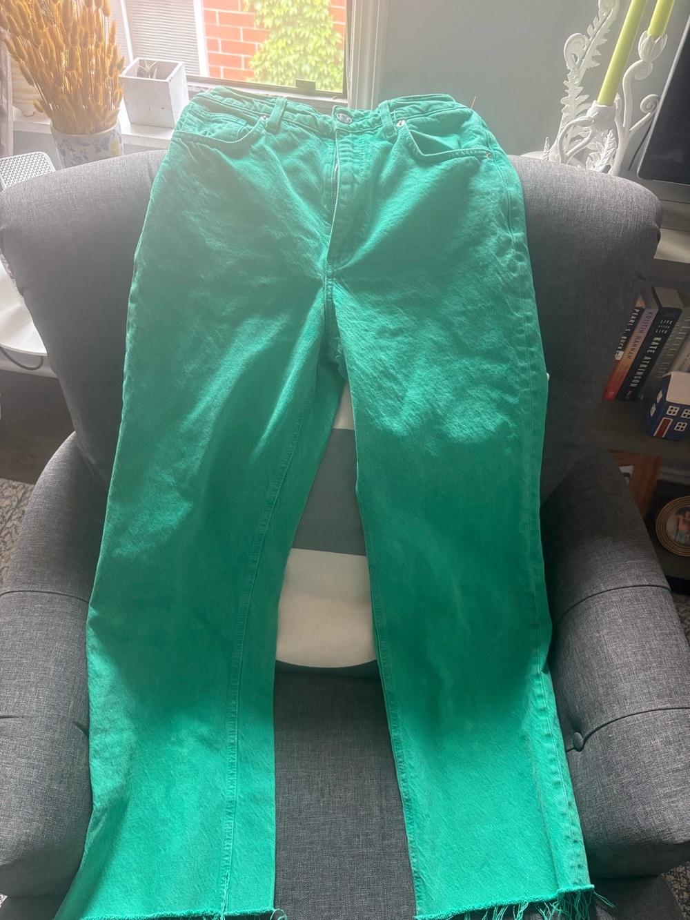 Zara Women's Teal Straight-Leg Jeans